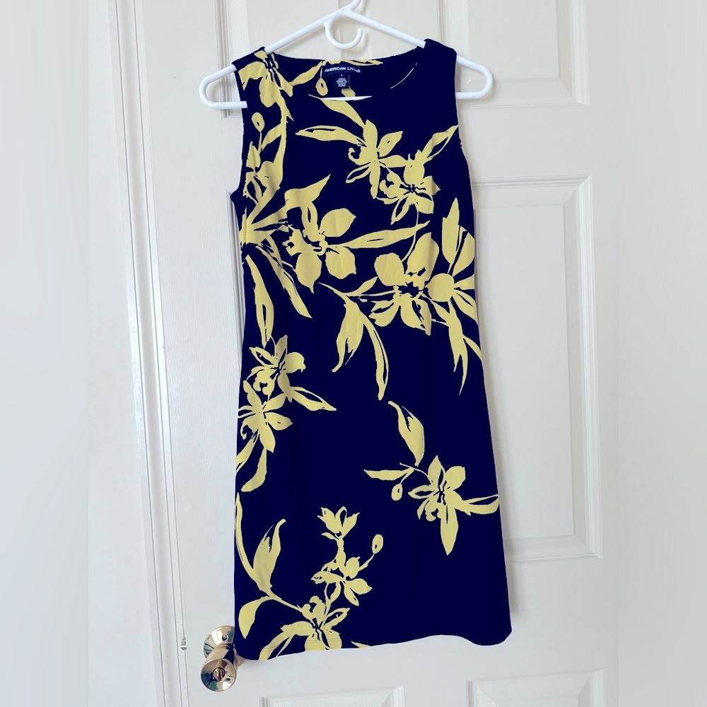 American Living Women's Navy and Yellow Sleeveless Dress (Size 6) - Picture 1 of 8